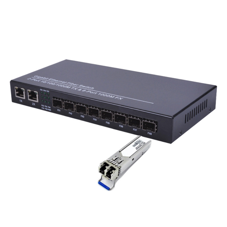 8 Gigabit SFP Ports 2 x 1000Mbps RJ-45 Ethernet Media Converter 8 SFP Port Fiber Optical Switch