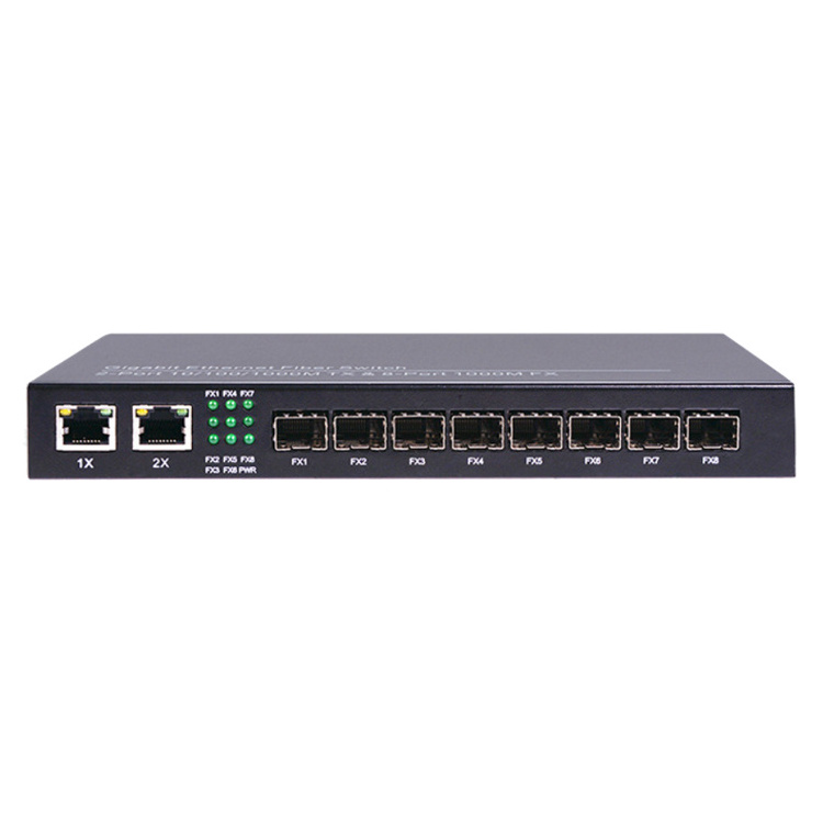 8 Gigabit SFP Ports 2 x 1000Mbps RJ-45 Ethernet Media Converter 8 SFP Port Fiber Optical Switch