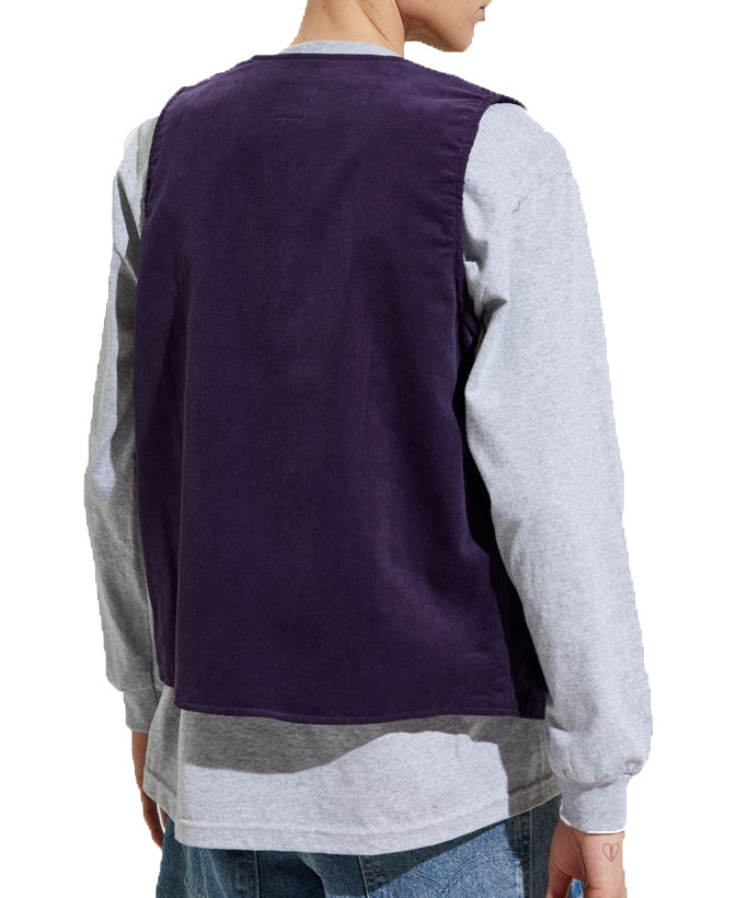 Oem factory mens 100% cotton zip up winter streetwear purple corduroy cargo work vest