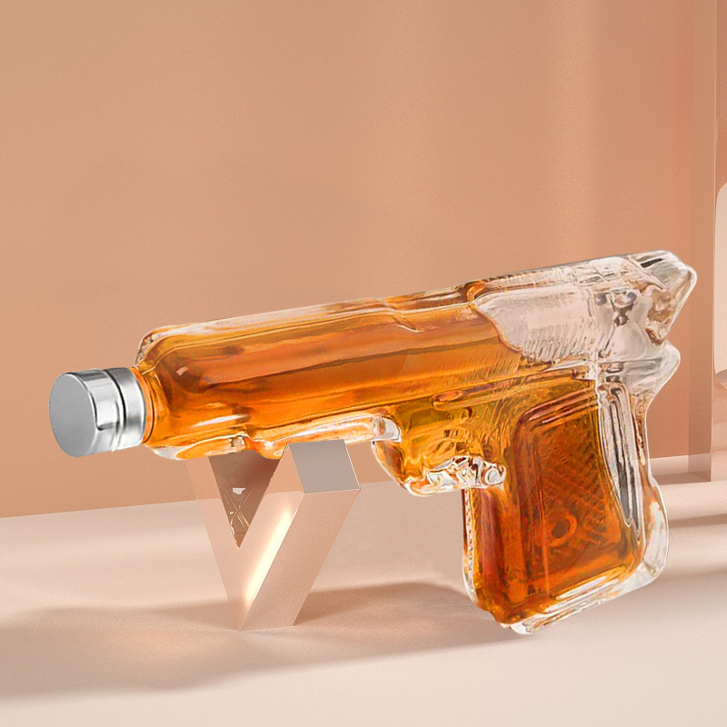 gun shaped glass bottles 200ml unique gun shaped empty tequila brandy alcohol vodka whiskey glass bottle for liquor package gift