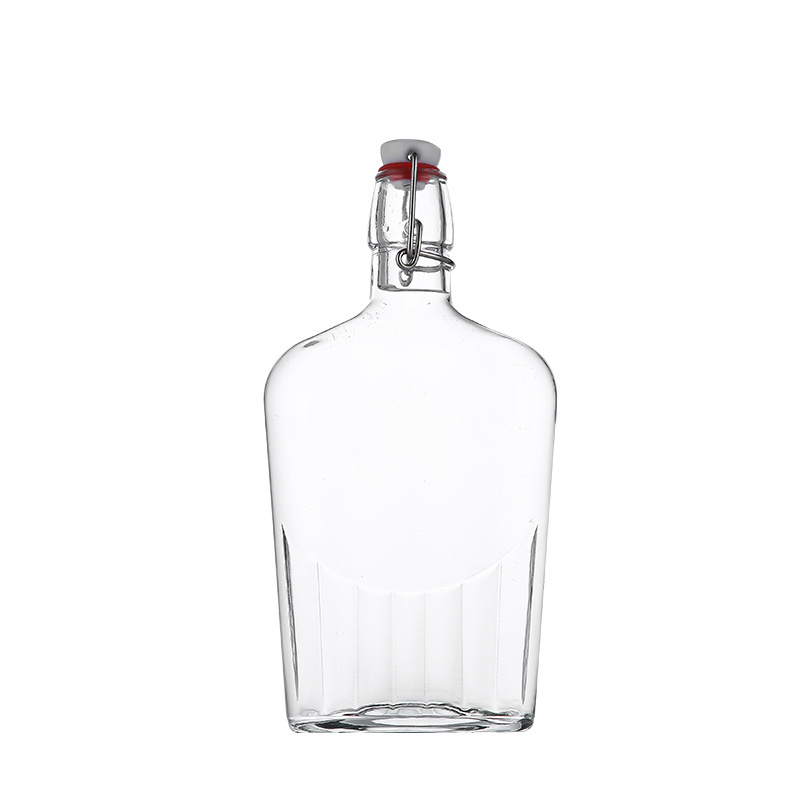 Wholesale Beverage Liquor Juice Swing Top Flat Bottle With Clip Lid 8oz 240ml Flask Glass Bottle