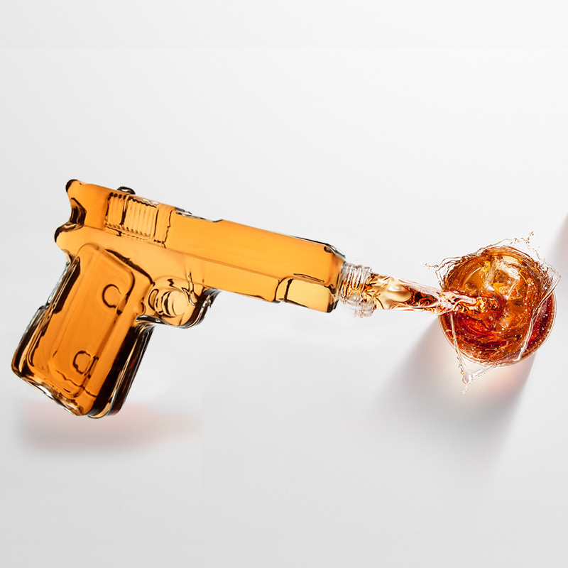 gun shaped glass bottles 200ml unique gun shaped empty tequila brandy alcohol vodka whiskey glass bottle for liquor package gift