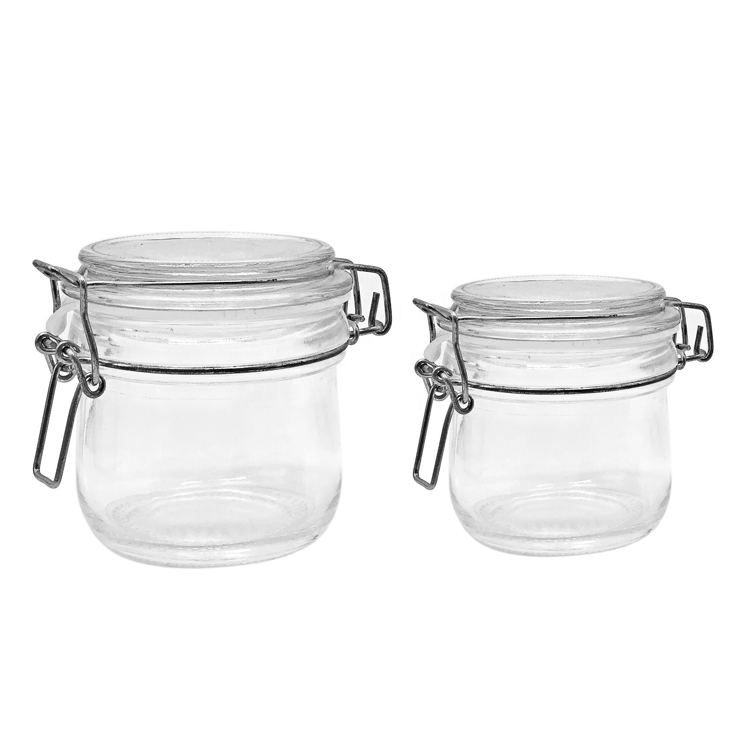 Glass storage jar with seal lid and stainless metal clip