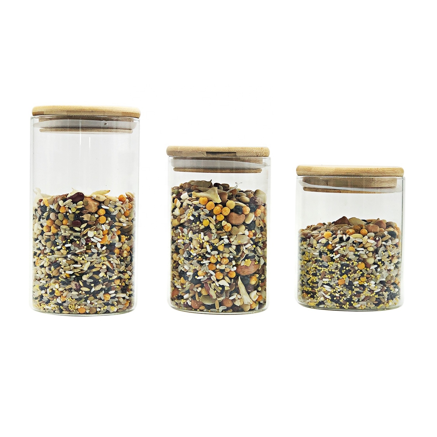 Glass Canister And Spice Jar Set Kitchen Storage Stainless bamboo Jars Lids New Glass Jar for Food