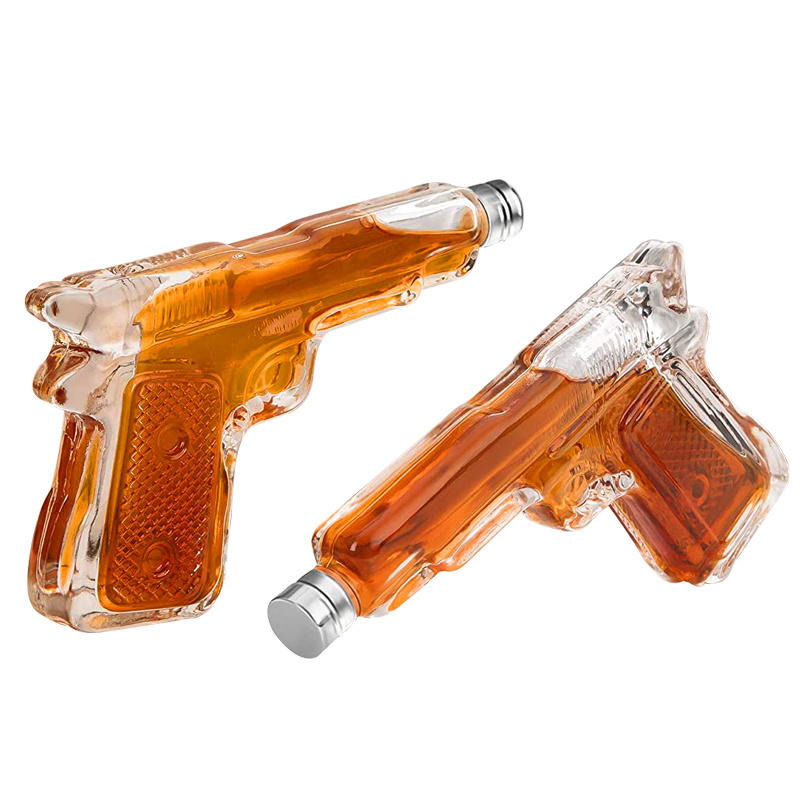 gun shaped glass bottles 200ml unique gun shaped empty tequila brandy alcohol vodka whiskey glass bottle for liquor package gift