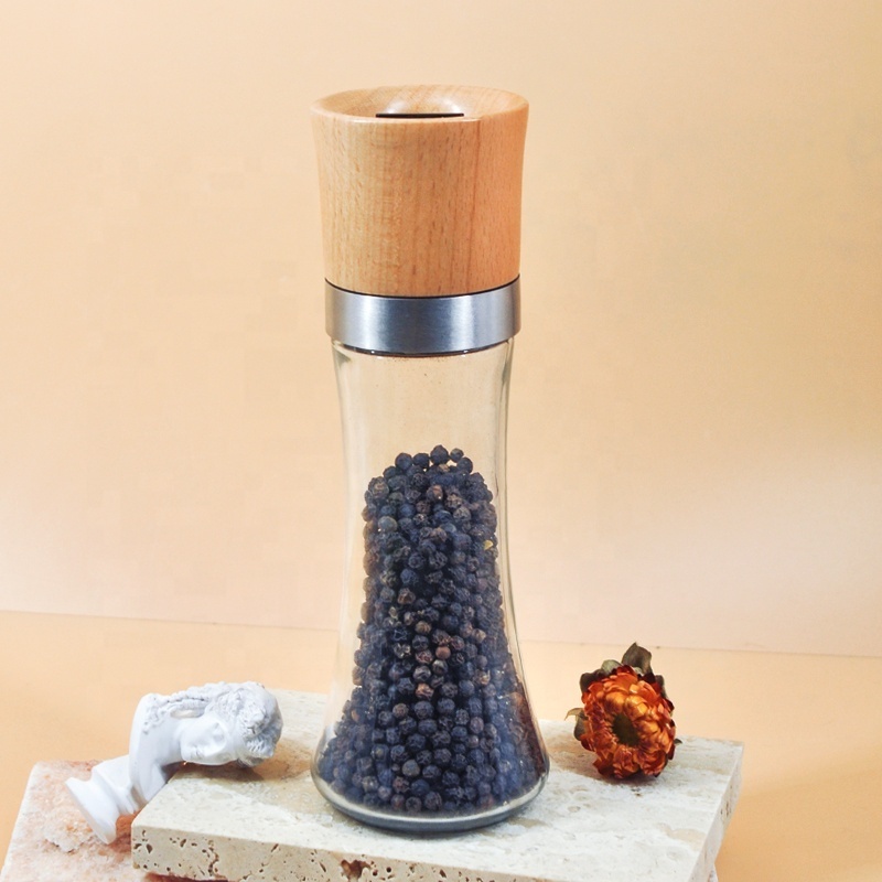 Salt and Pepper Glass Spice Manual Salt Mill with Adjustable Coarseness Herb Pepper Crusher Grinder