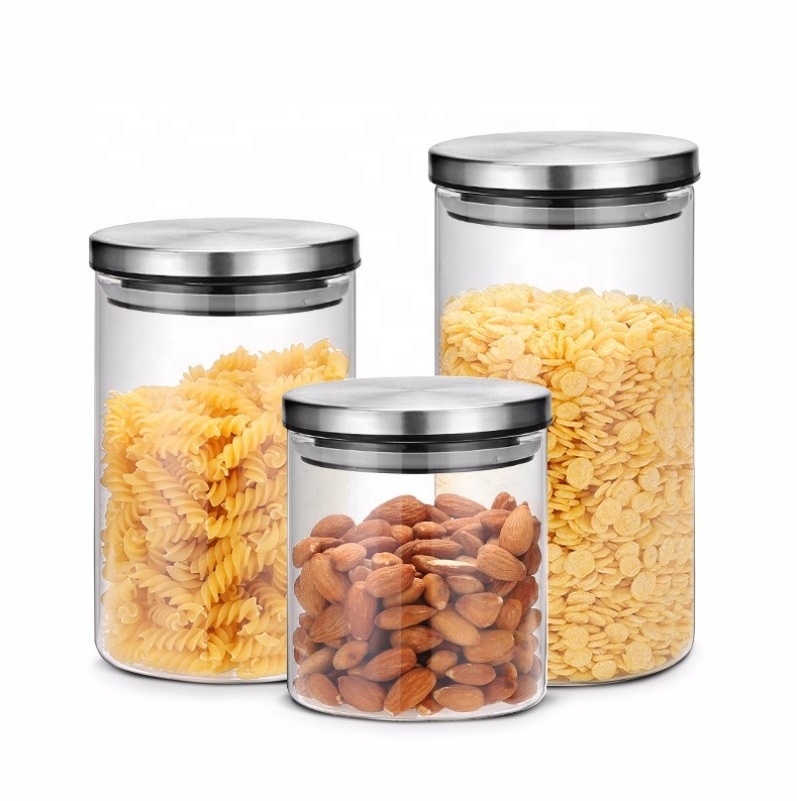 Glass Canister And Spice Jar Set Kitchen Storage Stainless bamboo Jars Lids New Glass Jar for Food