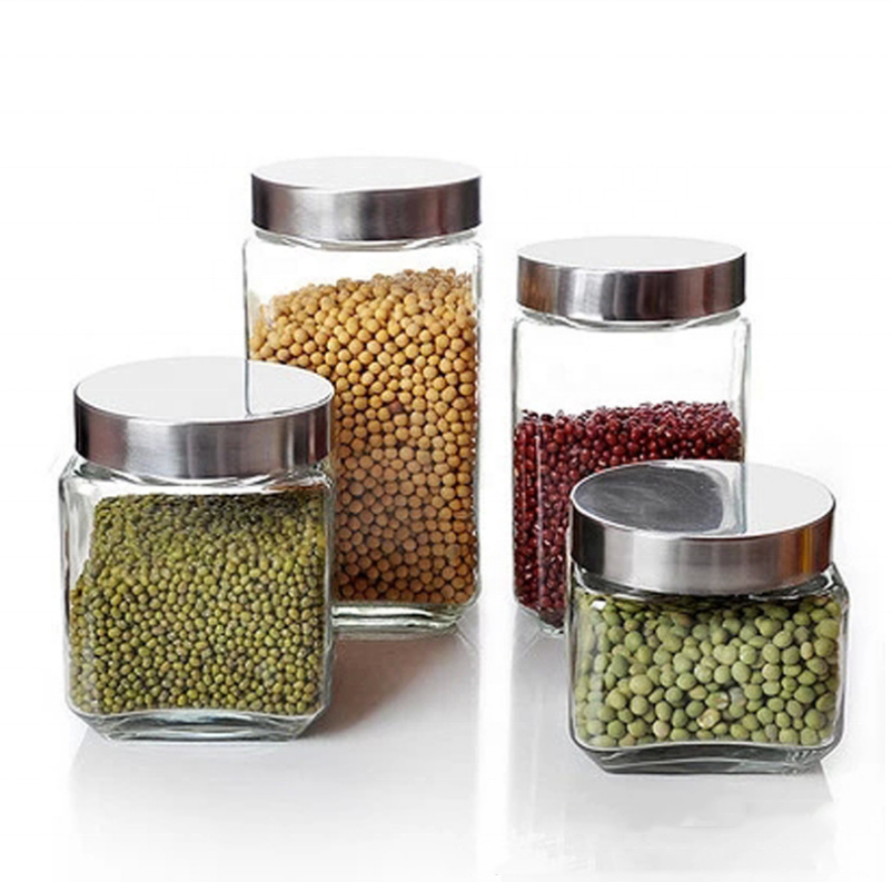 Glass Canister And Spice Jar Set Kitchen Storage Stainless bamboo Jars Lids New Glass Jar for Food