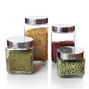 Glass Canister And Spice Jar Set Kitchen Storage Stainless bamboo Jars Lids New Glass Jar for Food