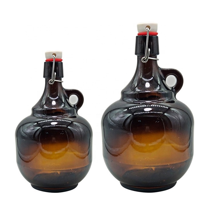 wholesale amber california 1L growler glass wine bottle with swing top