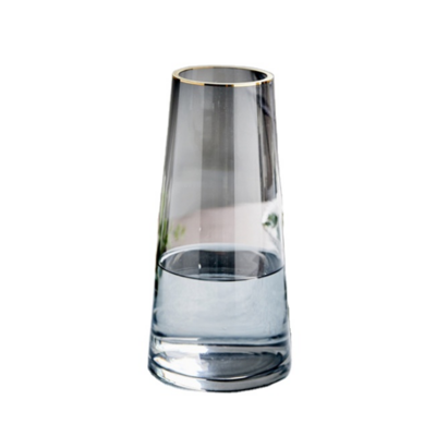 wholesale houseware cheap clear elegant cylinder customized glass vase flower vase for decoration  with gold rim