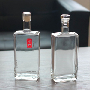 Square Bottles For 500ml Whisky Vodka Wine glass bottles with glass cork