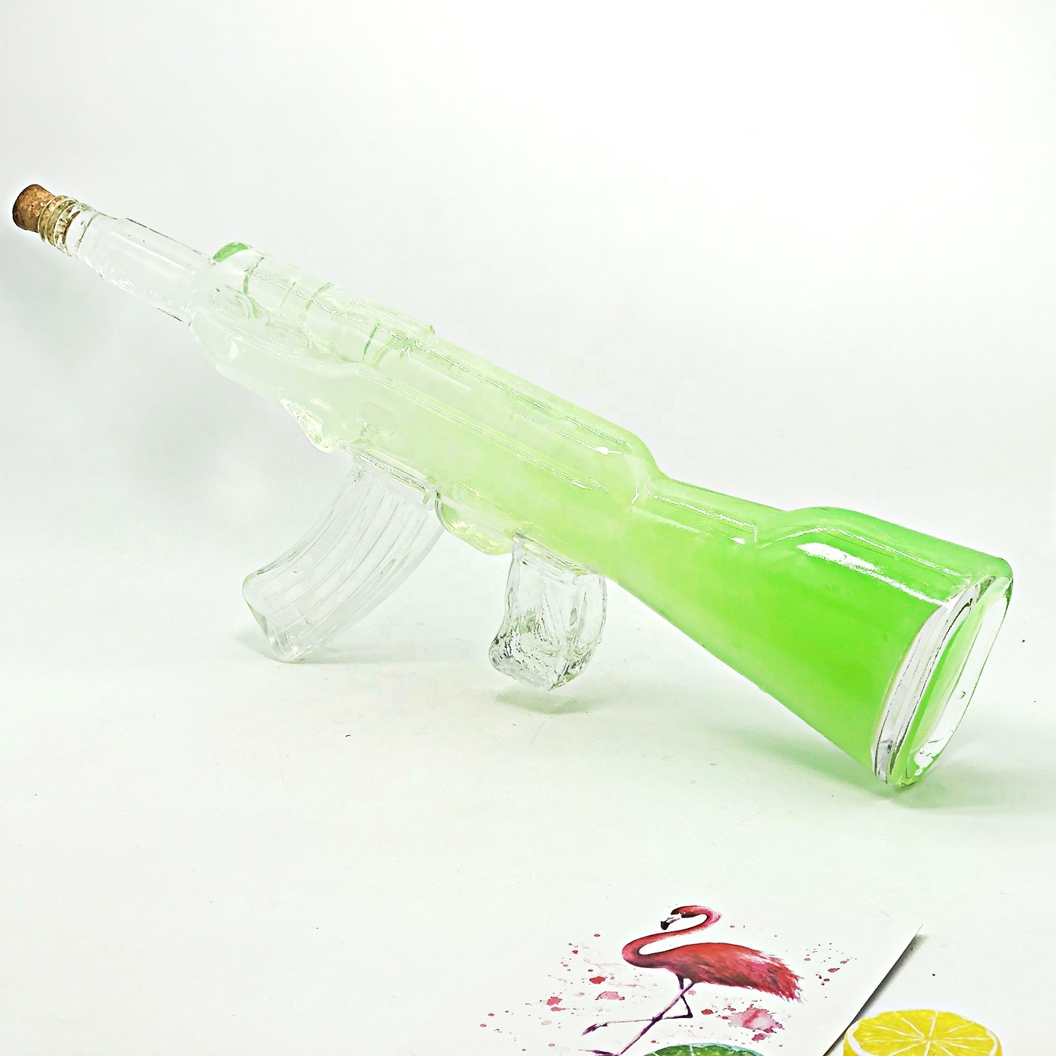 Hot Sale Gun Shaped Glass Wine Bottle 800ml Craft Bottle for Liquor with Cork