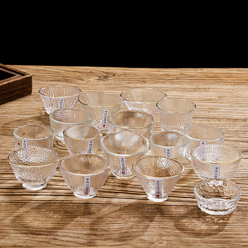 Japanese style Gold Rim Glass cloud Frosted Sake Cup Custom Sake Cups with retro hammer eye and strong grain