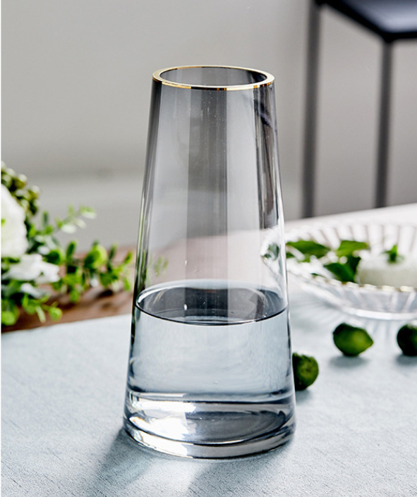 wholesale houseware cheap clear elegant cylinder customized glass vase flower vase for decoration  with gold rim