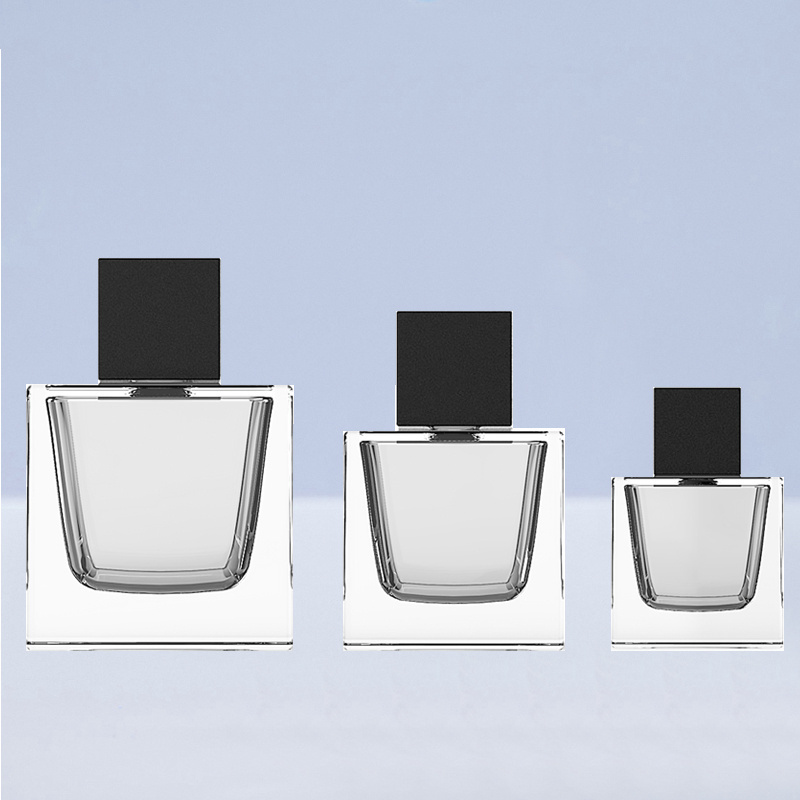 Premium Grade Painting Fancy Square 30ml 50ml 100ml Glass Perfume Bottle with Black Cap and Customized Packaging Box