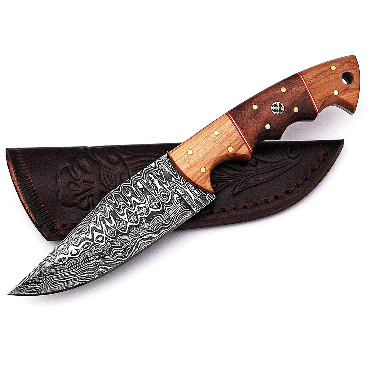 Damascus Custom Handmade straight Knife  Handle Hand Engraved Guard Pocket Knife with leather sheath Knives