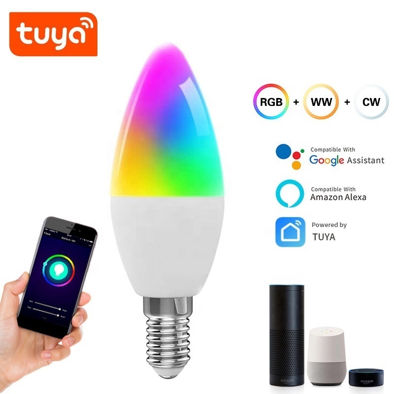 Alexa Google Home RGB 2700K-6500K Smart Light Bulbs Tuya Wifi C37 Dimmable Smart LED Bulb