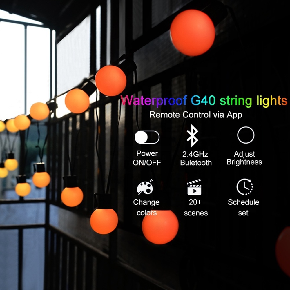 Outdoor String Lights RGB Color Changing Patio String Lights with Remote Control Smart LED String Lights