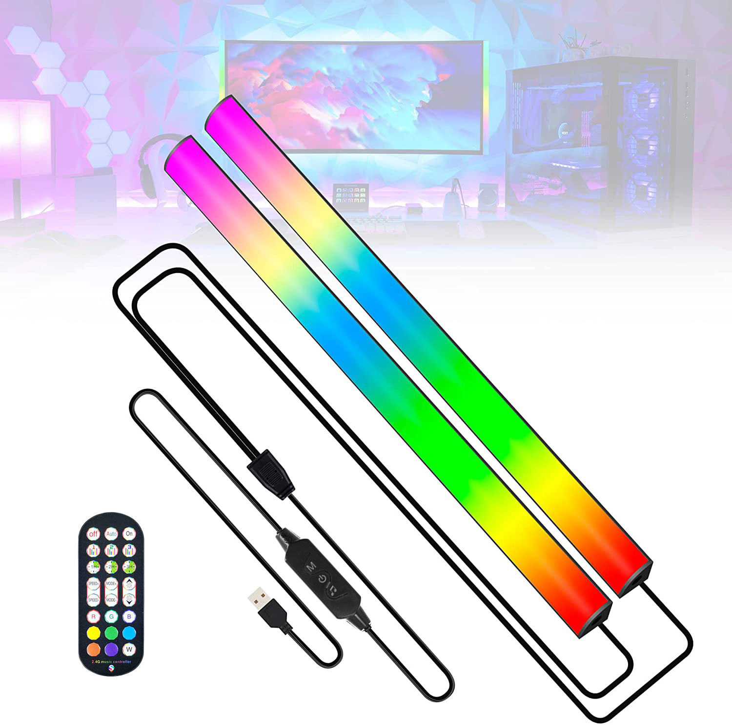 2 Pcs Under Monitor Light Bar RGBIC 5V USB Powered Screen Bar TV Backlight Decoration with App Control for Desk Gaming