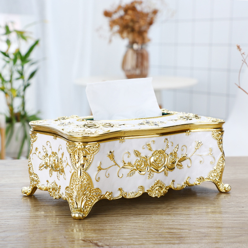 Hot Selling European Luxury Tissue Box KTV Hotel Bar Rose Carved Home Decor Car Acrylic Holder Cover Plastic Tissue Holder Box