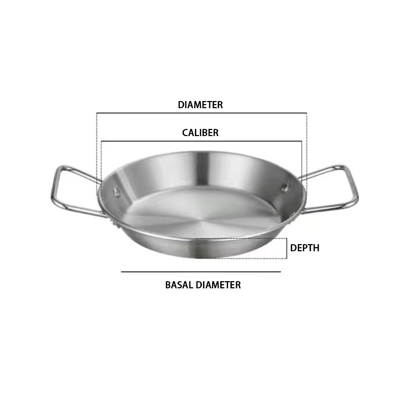 Double Handle Stainless Steel Paella Pans Gold Spanish Nonstick Cooking Pan Induction Seafood Boiling Pot Kitchen Supplies