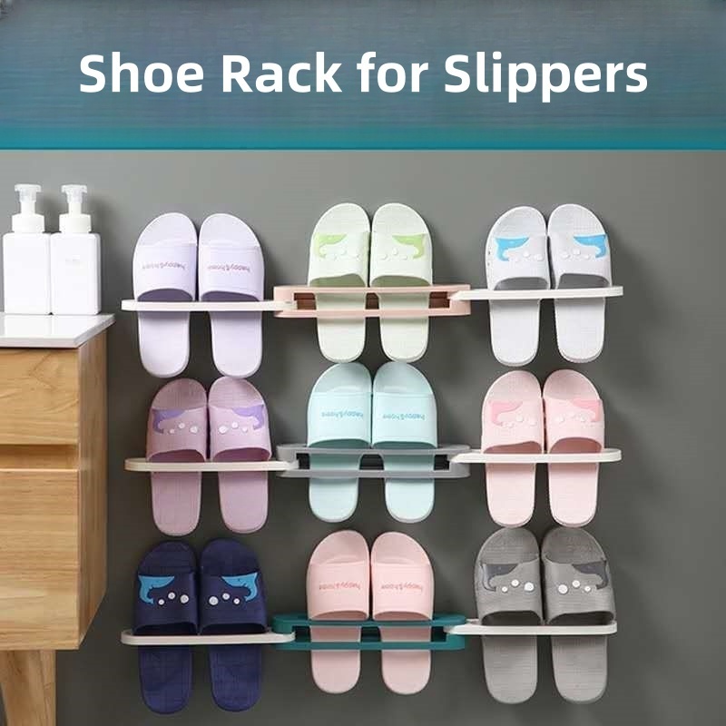 New Design 3-in-1 Foldable Plastic Wall Mounted Shoe Storage Rack for Slippers Non-Punching Single Tier Home BathroomOrganizer