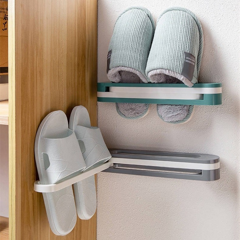 New Design 3-in-1 Foldable Plastic Wall Mounted Shoe Storage Rack for Slippers Non-Punching Single Tier Home BathroomOrganizer