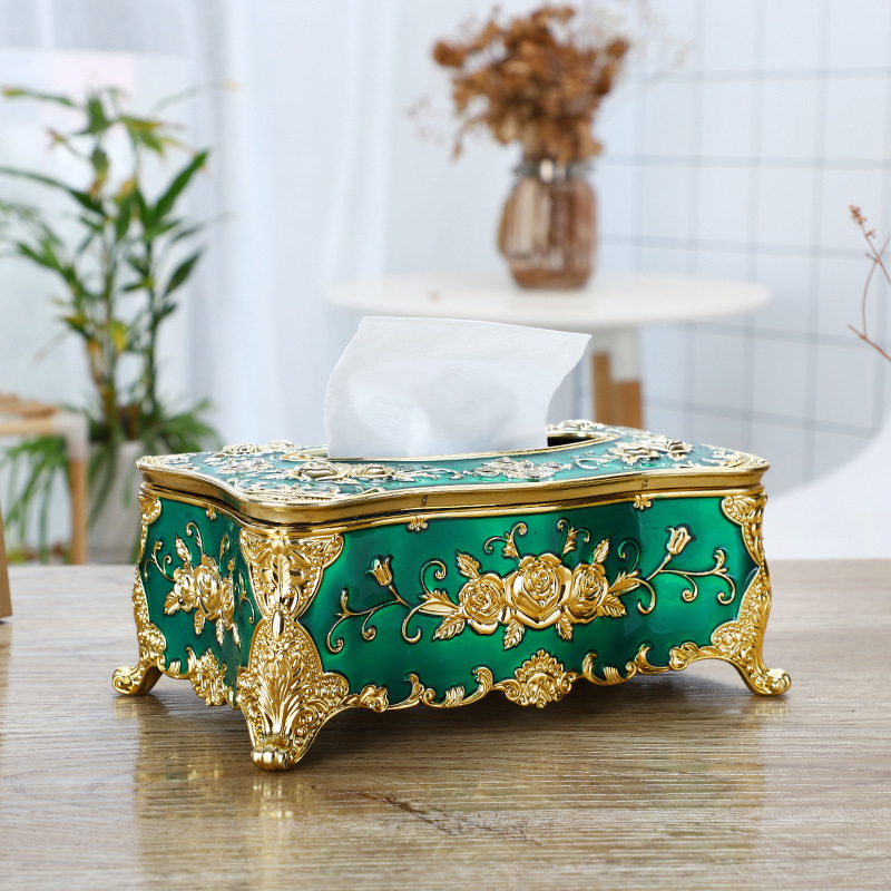 Hot Selling European Luxury Tissue Box KTV Hotel Bar Rose Carved Home Decor Car Acrylic Holder Cover Plastic Tissue Holder Box