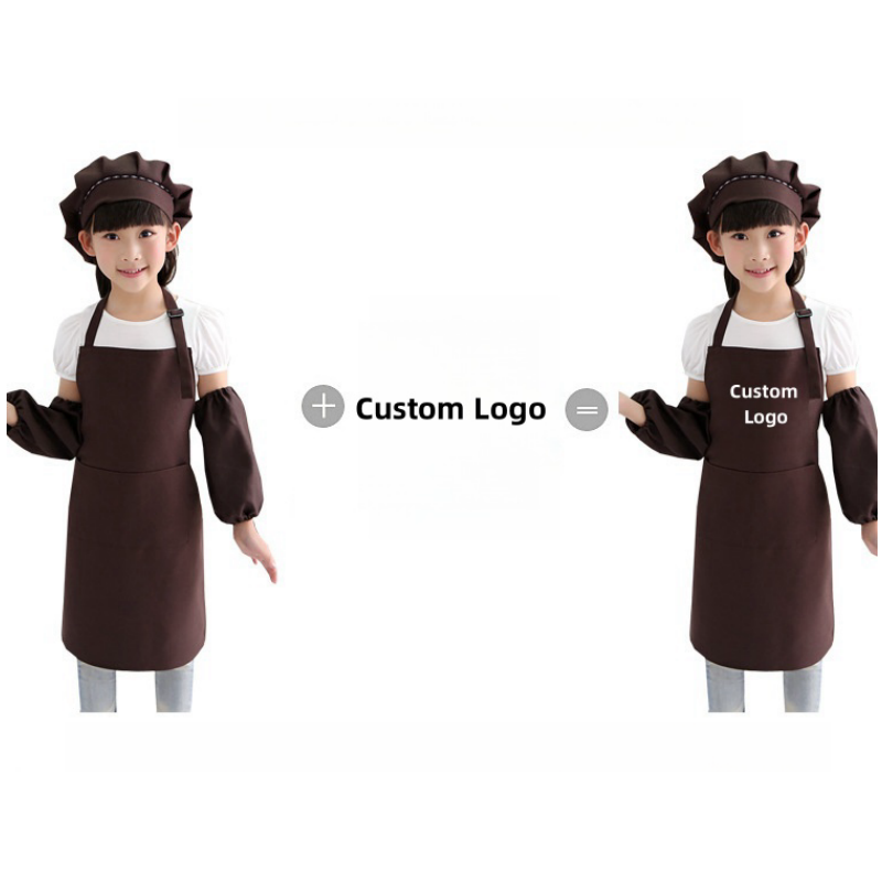 Wholesale Custom Logo Kids Apron with Chef Hat & Sleeves for Baking Camping Painting Cooking Usage Waterproof Children Apron