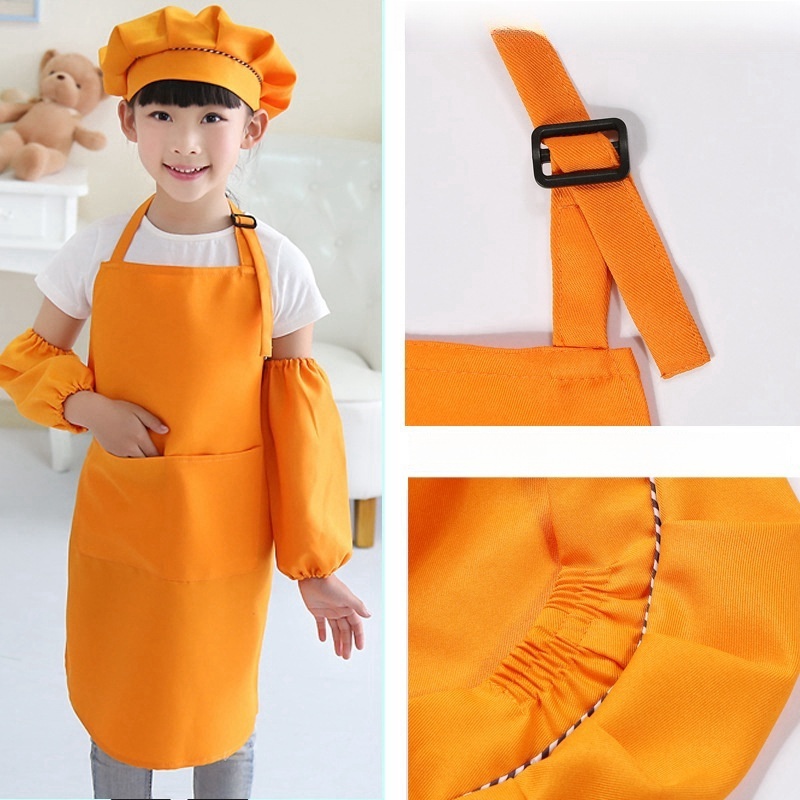 Wholesale Custom Logo Kids Apron with Chef Hat & Sleeves for Baking Camping Painting Cooking Usage Waterproof Children Apron