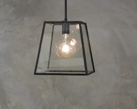 Industrial style E27 rod pendant light with glass panels all around D30cm