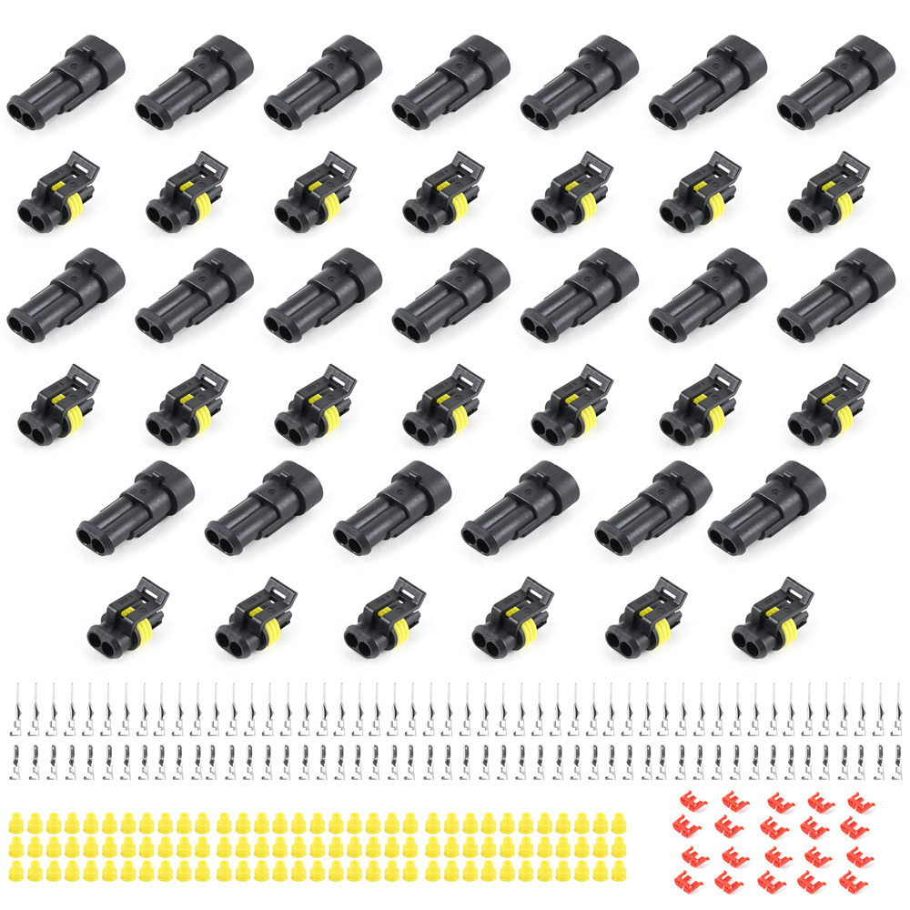 JRready ST6253 AMP SUPERSEAL Series Connector 2 Pin Waterproof Car Electrical Wire Connector Terminals Plug Kit 18-16AWG