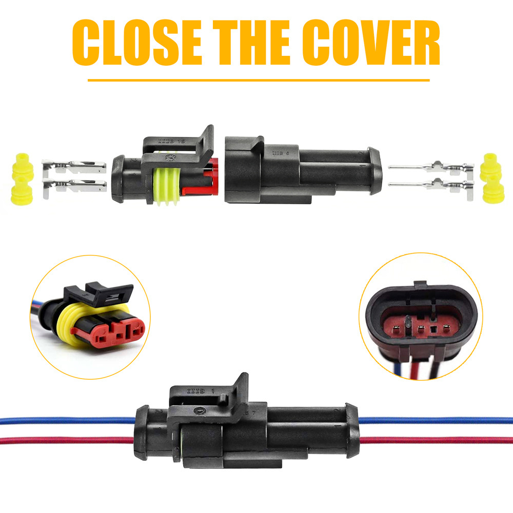 JRready ST6253 AMP SUPERSEAL Series Connector 2 Pin Waterproof Car Electrical Wire Connector Terminals Plug Kit 18-16AWG