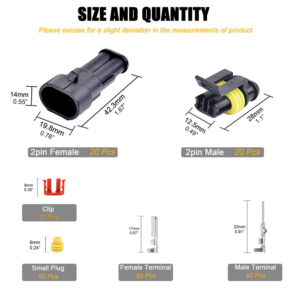 JRready ST6253 AMP SUPERSEAL Series Connector 2 Pin Waterproof Car Electrical Wire Connector Terminals Plug Kit 18-16AWG