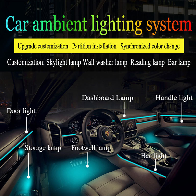 Free Sample 22 in1 Symphony 64Color Car Ambient Light Guide Fiber Strip 18 in 1 RGB Led Car Interior Lights Chasing Lights