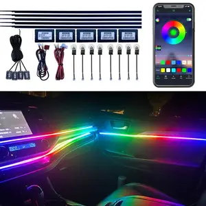 Free Sample 22 in1 Symphony 64Color Car Ambient Light Guide Fiber Strip 18 in 1 RGB Led Car Interior Lights Chasing Lights