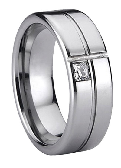 High Quality Luxury Comfort Fit Silver Shining Diamond Stone Men Women Tungsten Ring