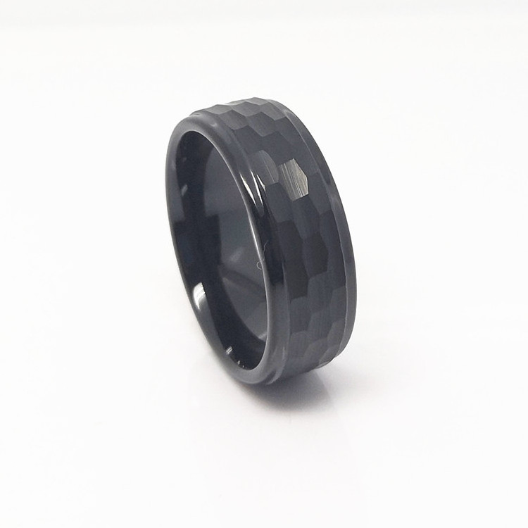 Black Hammered Finish Tungsten Wedding Band Brushed Black Mens Ring 8MM Tungsten Carbide