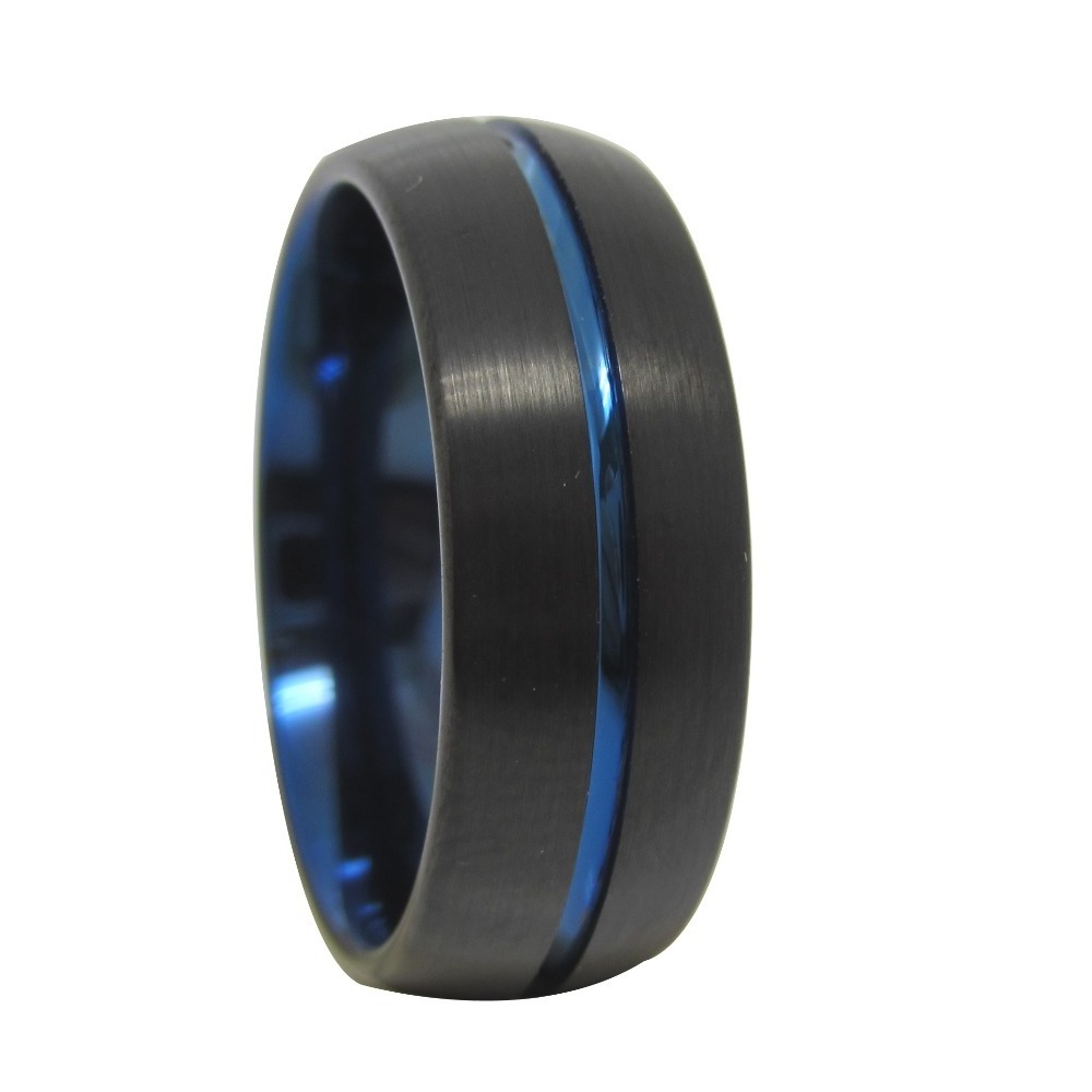 8mm men women black and blue plating tungsten wedding band ring