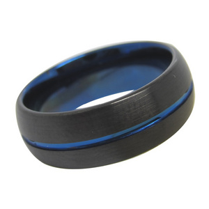 8mm men women black and blue plating tungsten wedding band ring