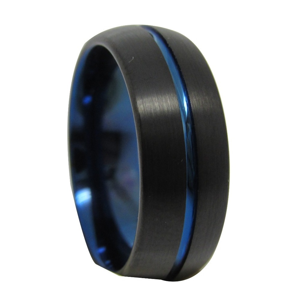 8mm men women black and blue plating tungsten wedding band ring