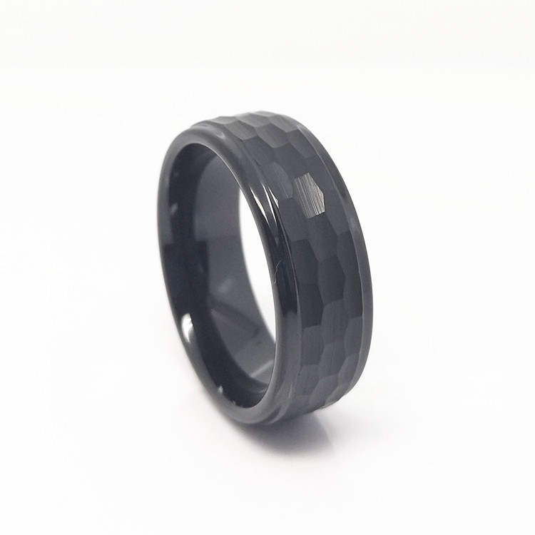 Black Hammered Finish Tungsten Wedding Band Brushed Black Mens Ring 8MM Tungsten Carbide