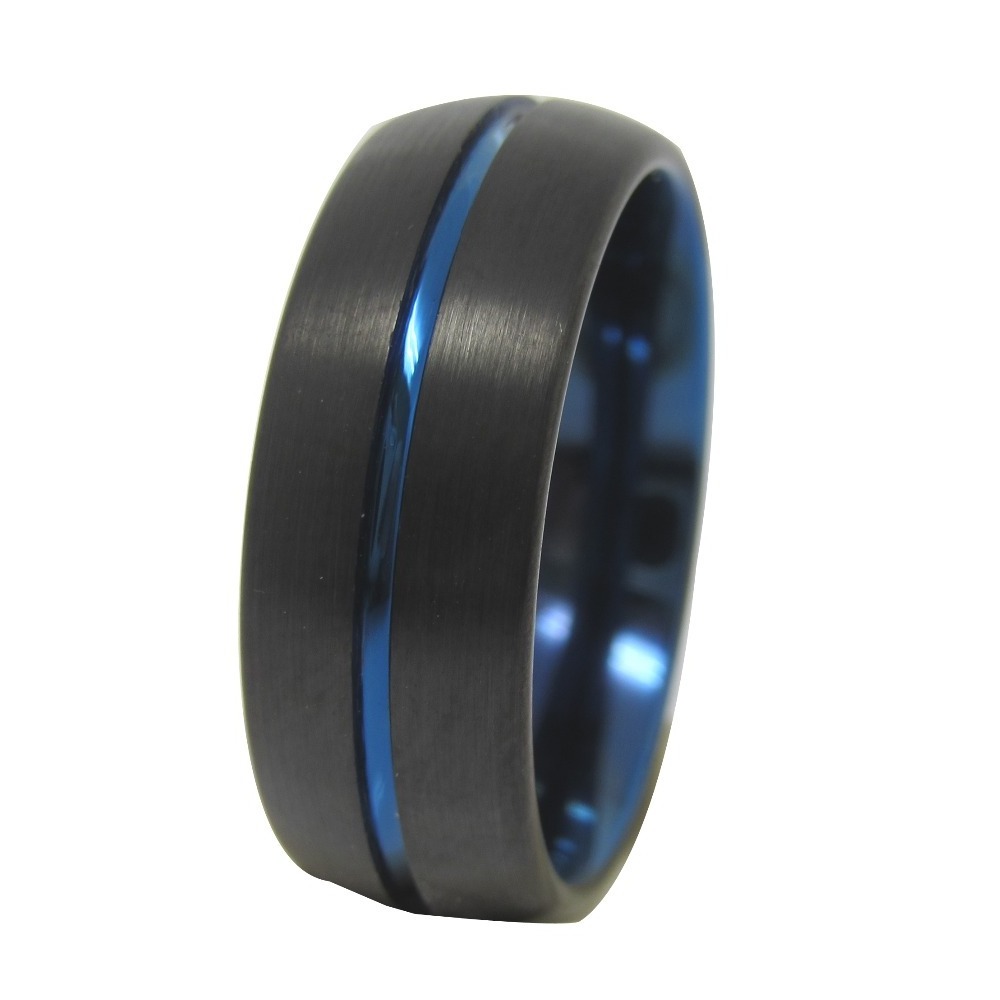 8mm men women black and blue plating tungsten wedding band ring