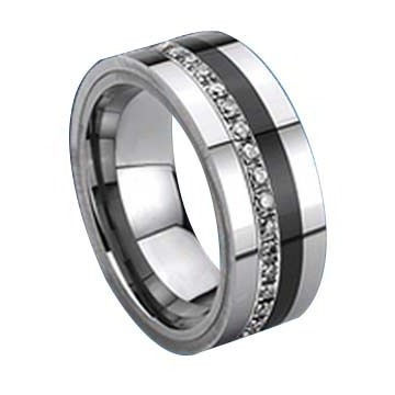 High Quality Luxury Comfort Fit Silver Shining Diamond Stone Men Women Tungsten Ring