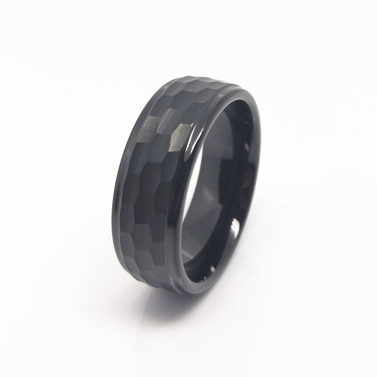 Black Hammered Finish Tungsten Wedding Band Brushed Black Mens Ring 8MM Tungsten Carbide