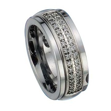 High Quality Luxury Comfort Fit Silver Shining Diamond Stone Men Women Tungsten Ring