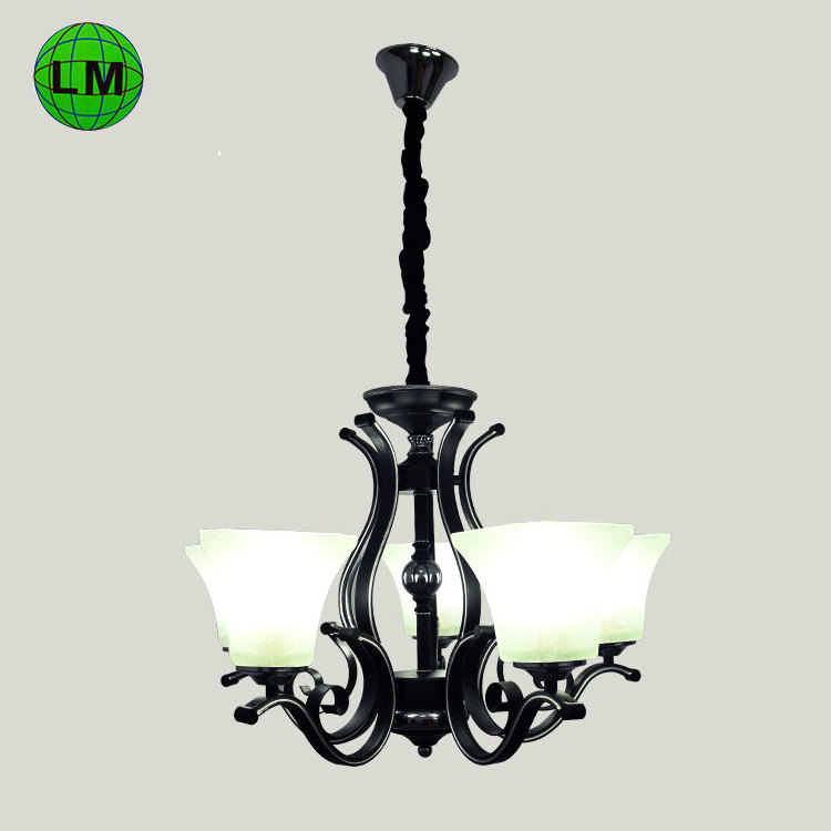 High Quality Hot Selling European Style Vintage Matt Black Glass Iron Pendant lamp chandelier lighting chandelier