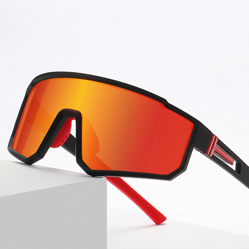 Hot Sell European Market Fashion One Piece Polarized Red Mirrored Lens Cycling Sports Sunglasses Men