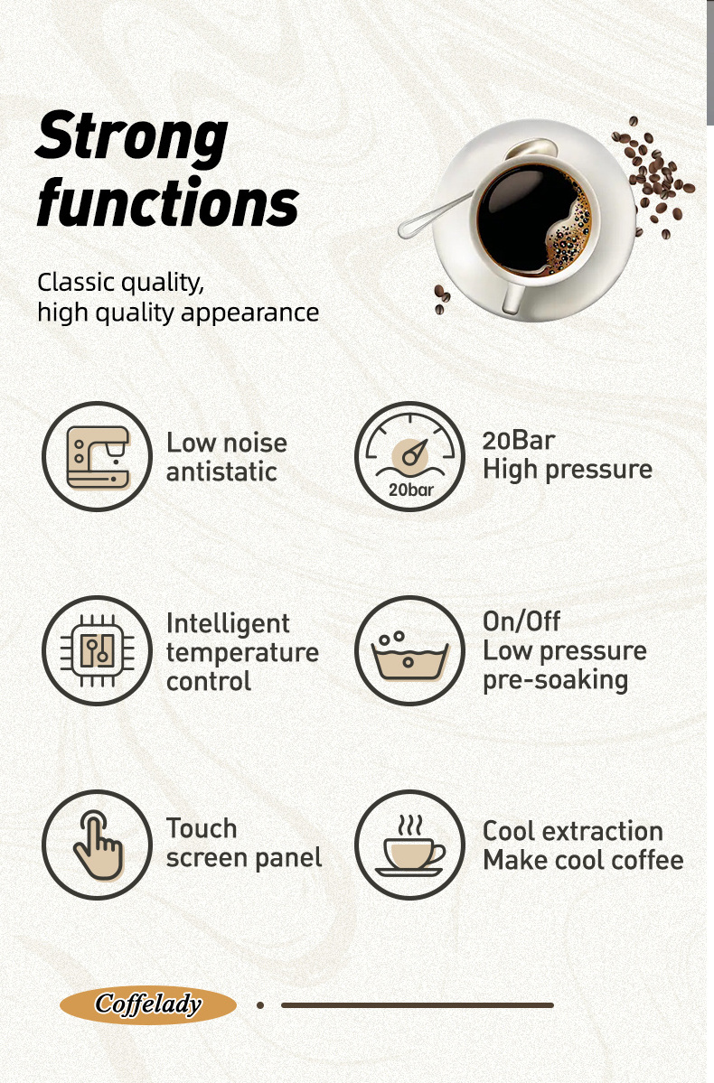 Automatic Smart Home Office Iced Brew Grinder Cappuccino Cafetera Kahve Makinesi Coffee Maker Espresso Machine